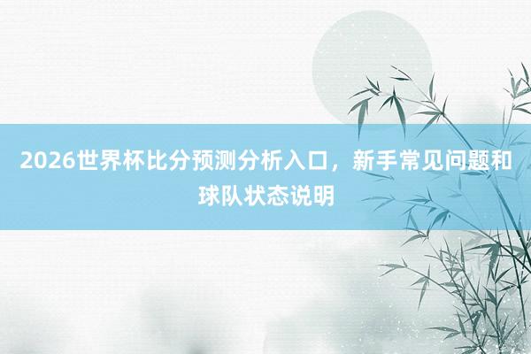 2026世界杯比分预测分析入口，新手常见问题和球队状态说明