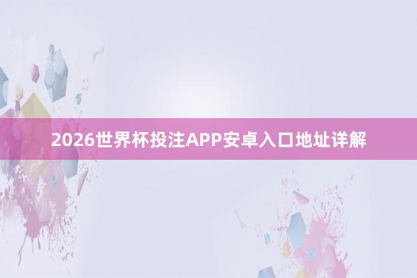 2026世界杯投注APP安卓入口地址详解